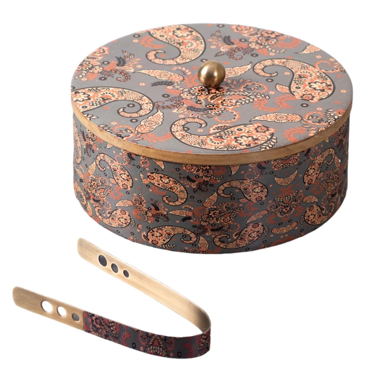 wooden with grey epoxy print chapati box/casserole/wooden box with tong